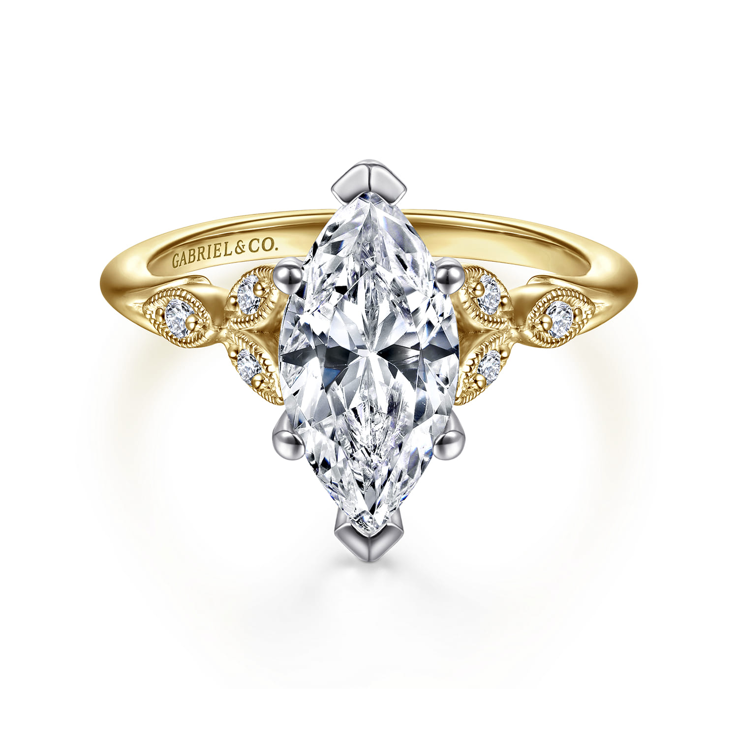 Celia - 14K White-Yellow Gold Marquise Shape Diamond Engagement Ring