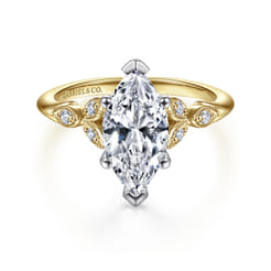 Celia - 14K White-Yellow Gold Marquise Shape Diamond Engagement Ring