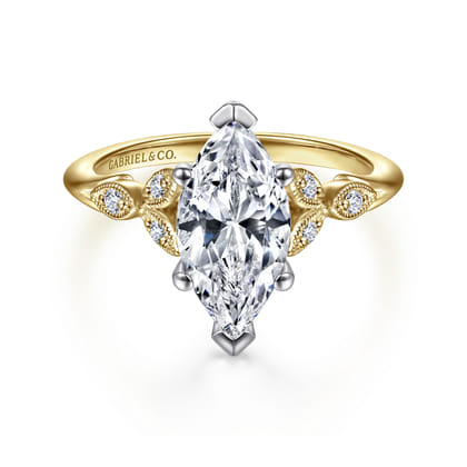 Celia - 14K White-Yellow Gold Marquise Shape Diamond Engagement Ring