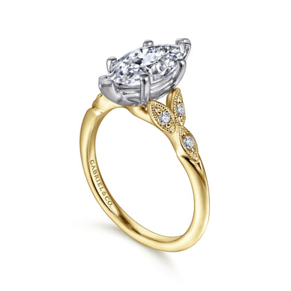 Celia - 14K White-Yellow Gold Marquise Shape Diamond Engagement Ring