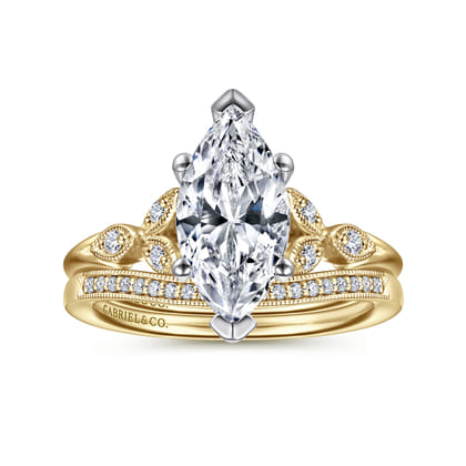 Celia - 14K White-Yellow Gold Marquise Shape Diamond Engagement Ring