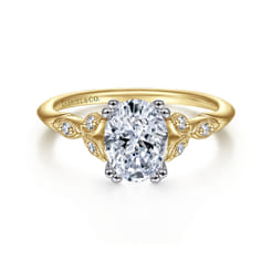 Celia - 14K White-Yellow Gold Oval Diamond Engagement Ring