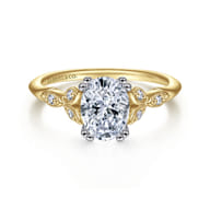 Celia - 14K White-Yellow Gold Oval Diamond Engagement Ring