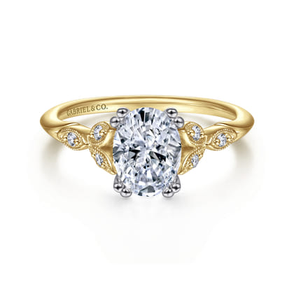 Celia - 14K White-Yellow Gold Oval Diamond Engagement Ring