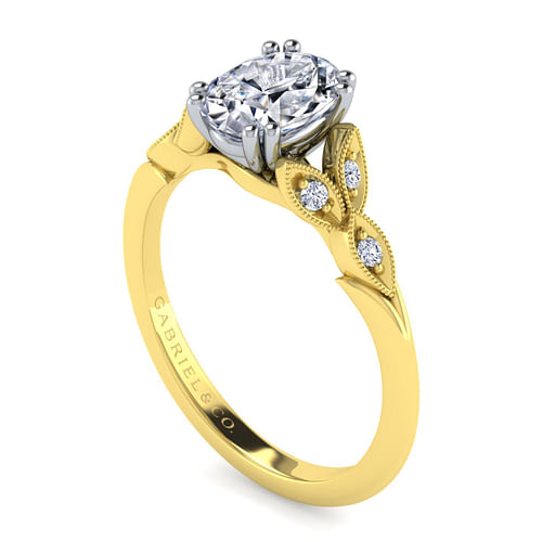 Celia - 14K White-Yellow Gold Oval Diamond Engagement Ring - 0.07 ct - Shot 3