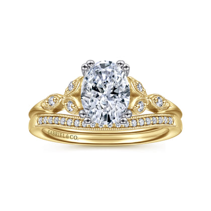Celia - 14K White-Yellow Gold Oval Diamond Engagement Ring