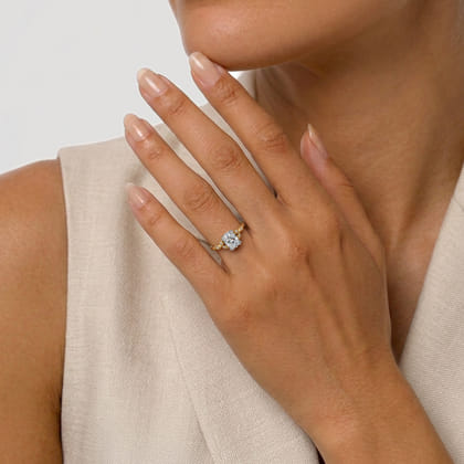 Celia - 14K White-Yellow Gold Oval Diamond Engagement Ring