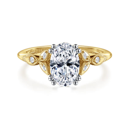 Celia - 14K White-Yellow Gold Oval Diamond Engagement Ring