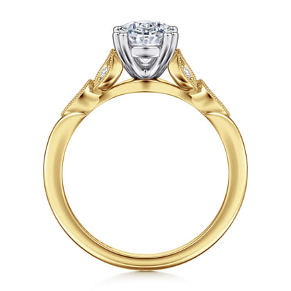 Celia - 14K White-Yellow Gold Oval Diamond Engagement Ring