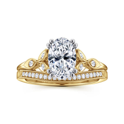 Celia - 14K White-Yellow Gold Oval Diamond Engagement Ring