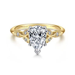 Celia - 14K White-Yellow Gold Pear Shape Diamond Engagement Ring