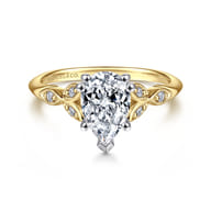 Celia - 14K White-Yellow Gold Pear Shape Diamond Engagement Ring