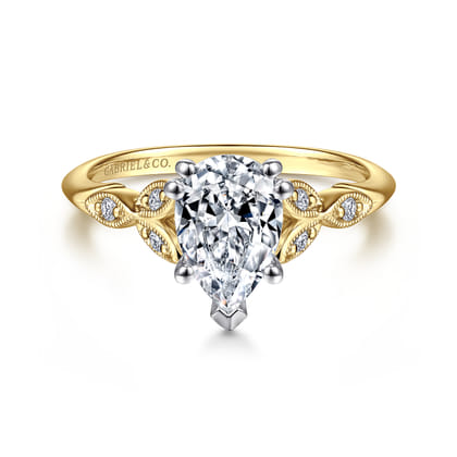 Celia - 14K White-Yellow Gold Pear Shape Diamond Engagement Ring