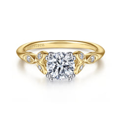 Celia - 14K White-Yellow Gold Round Diamond Engagement Ring