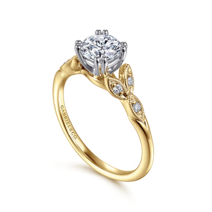 Celia - 14K White-Yellow Gold Round Diamond Engagement Ring