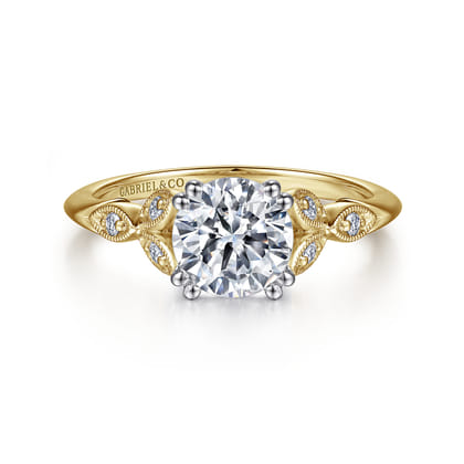 Celia - 14K White-Yellow Gold Round Diamond Engagement Ring