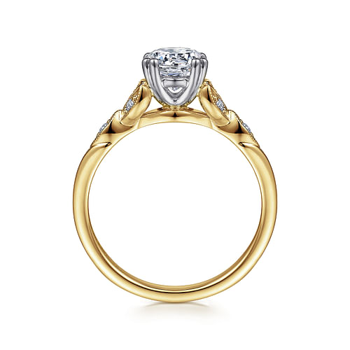 Celia - 14K White-Yellow Gold Round Diamond Engagement Ring - 0.07 ct - Shot 2