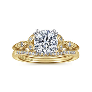 Celia - 14K White-Yellow Gold Round Diamond Engagement Ring