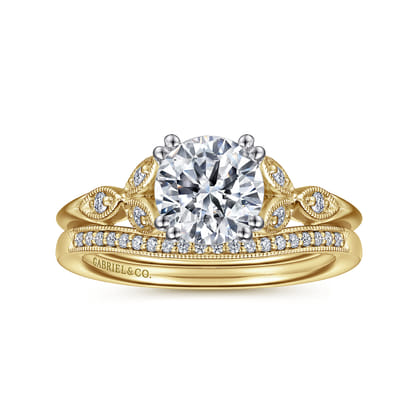 Celia - 14K White-Yellow Gold Round Diamond Engagement Ring