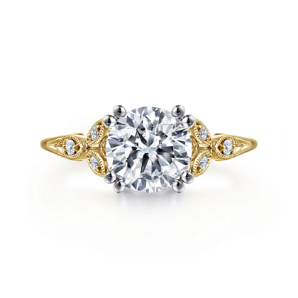 Celia - 14K White-Yellow Gold Round Diamond Engagement Ring