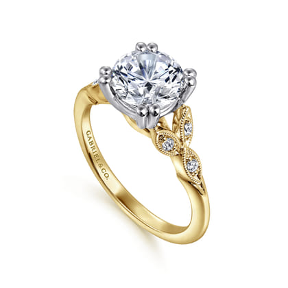 Celia - 14K White-Yellow Gold Round Diamond Engagement Ring