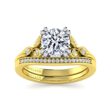 Celia - 14K White-Yellow Gold Round Diamond Engagement Ring