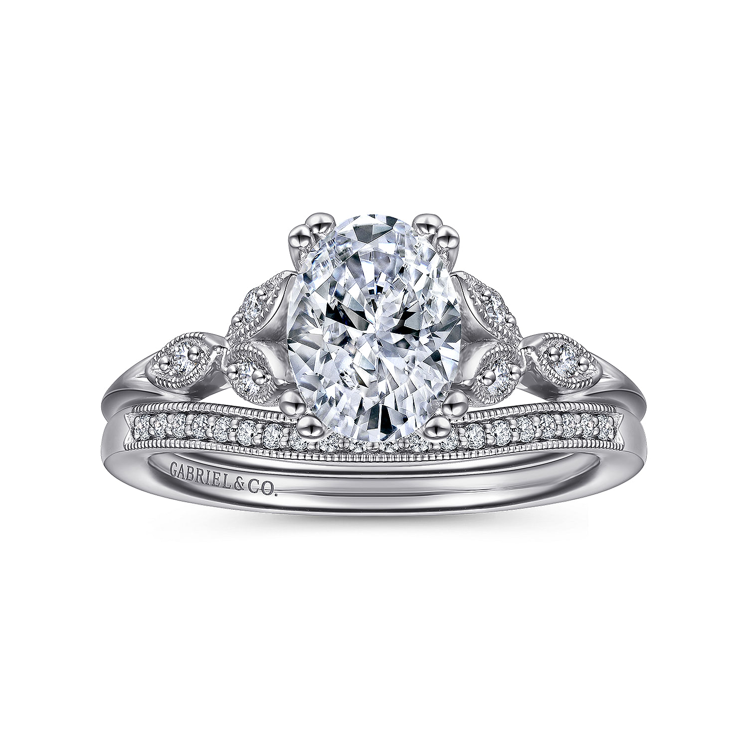 Celia - Platinum Vintage Inspired Oval Split Shank Diamond Engagement Ring