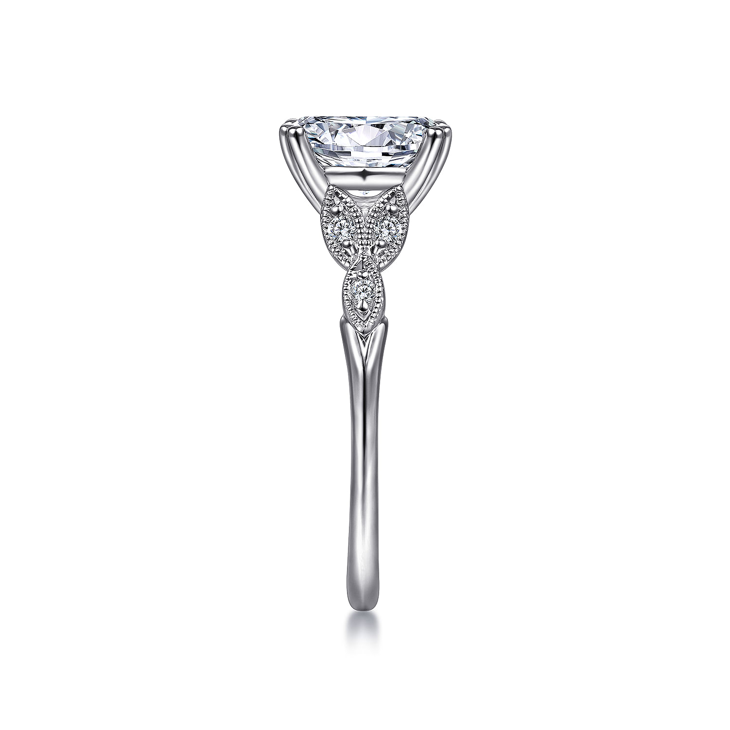 Celia - Platinum Vintage Inspired Oval Split Shank Diamond Engagement Ring