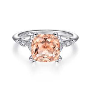 Celia - Vintage Inspired 14K Rose Gold Cushion Cut Morganite and Diamond Engagement Ring