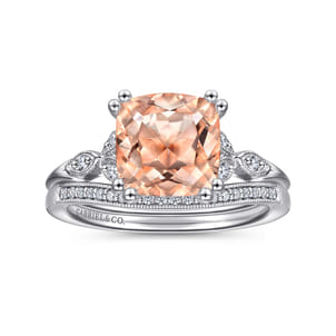 Celia - Vintage Inspired 14K Rose Gold Cushion Cut Morganite and Diamond Engagement Ring