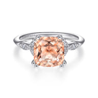 Celia - Vintage Inspired 14K White Gold Cushion Cut Morganite and Diamond Engagement Ring