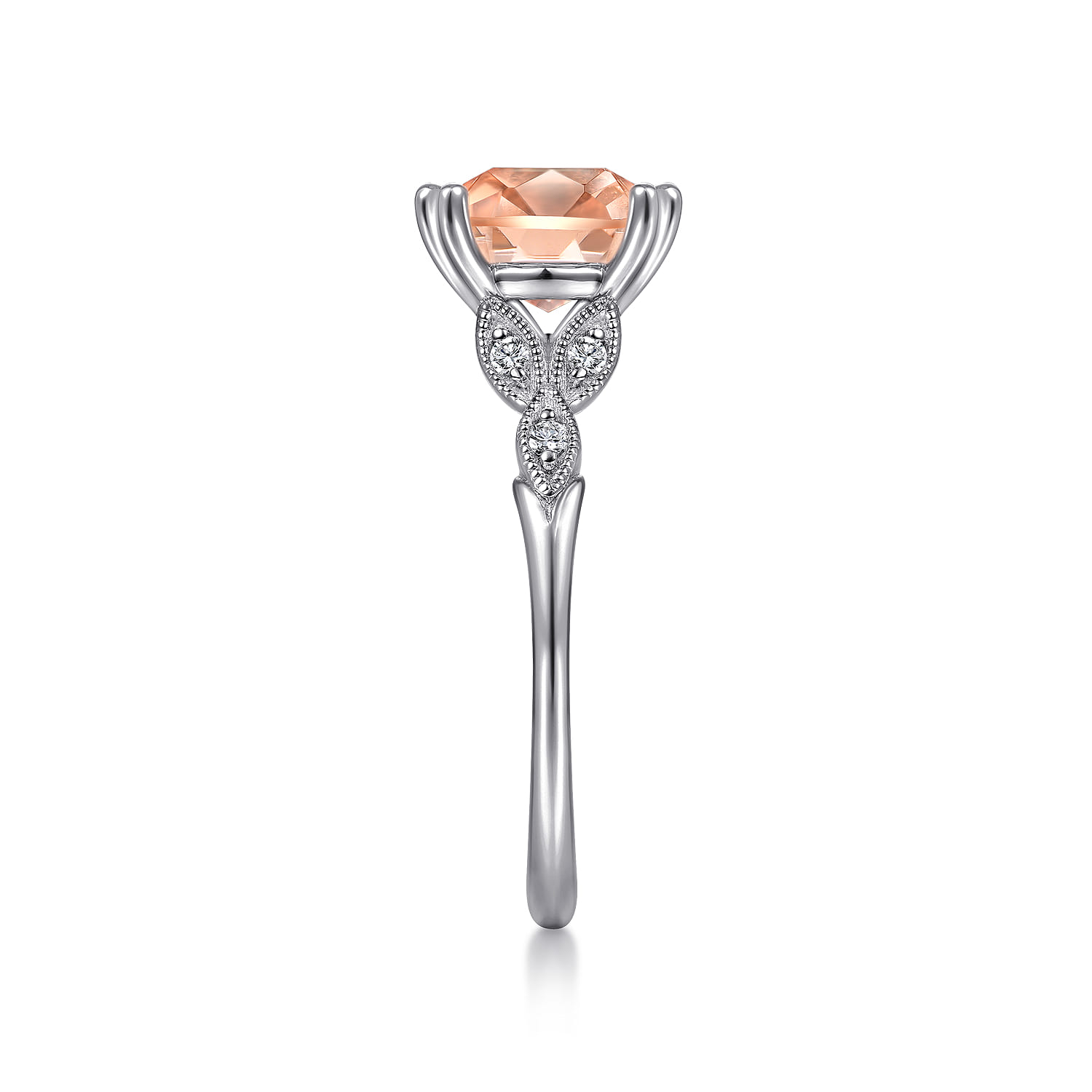 Celia - Vintage Inspired 14K White Gold Cushion Cut Morganite and Diamond Engagement Ring