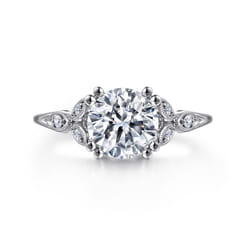 Celia - Vintage Inspired 14K White Gold Round Diamond Engagement Ring