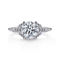 Celia - Vintage Inspired 14K White Gold Round Diamond Engagement Ring