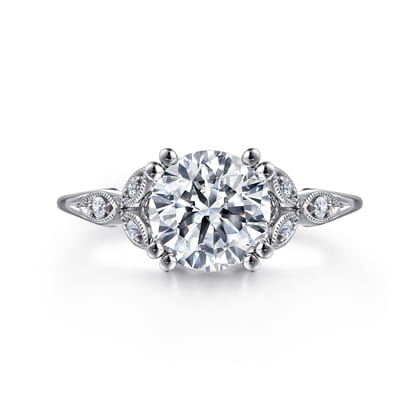Celia - Vintage Inspired 14K White Gold Round Diamond Engagement Ring