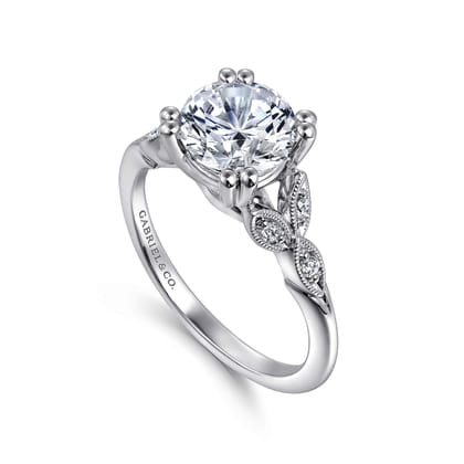 Celia - Vintage Inspired 14K White Gold Round Diamond Engagement Ring