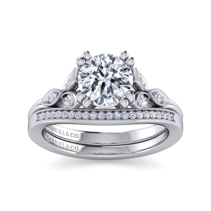 Celia - Vintage Inspired 14K White Gold Round Diamond Engagement Ring