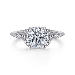 Celia - Vintage Inspired 14K White Gold Round Diamond Engagement Ring