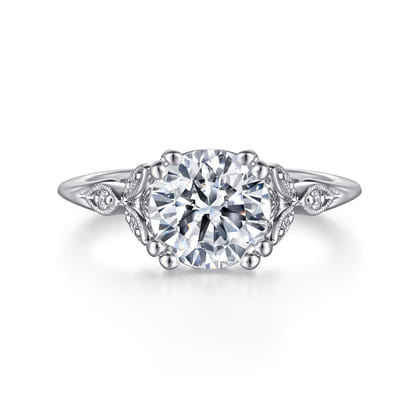 Celia - Vintage Inspired 14K White Gold Round Diamond Engagement Ring