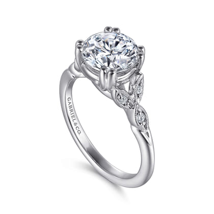 Celia - Vintage Inspired 14K White Gold Round Diamond Engagement Ring