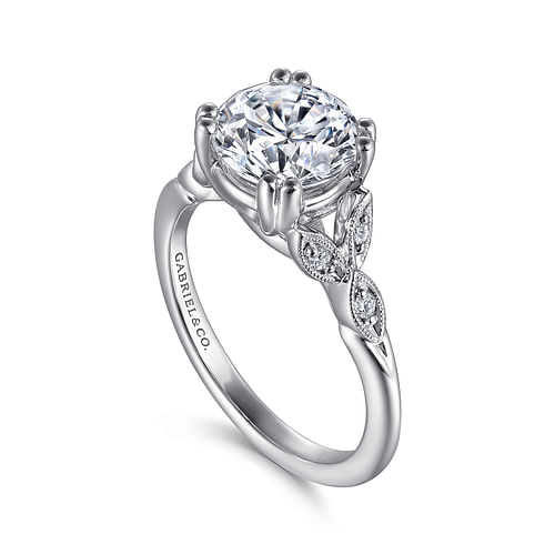 Celia - Vintage Inspired 14K White Gold Round Diamond Engagement Ring - 0.07 ct - Shot 3
