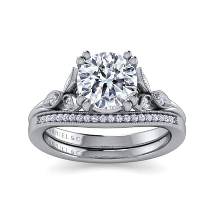 Celia - Vintage Inspired 14K White Gold Round Diamond Engagement Ring