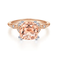 Celia - Vintage Inspired 14K White Rose Gold Cushion Cut Morganite and Diamond