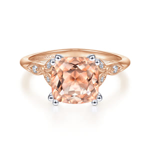 Celia - Vintage Inspired 14K White Rose Gold Cushion Cut Morganite and Diamond
