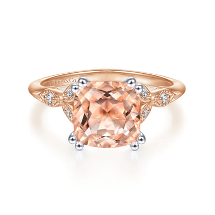 Celia - Vintage Inspired 14K White Rose Gold Cushion Cut Morganite and Diamond