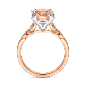 Celia - Vintage Inspired 14K White Rose Gold Cushion Cut Morganite and Diamond