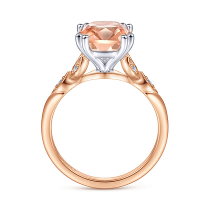 Celia - Vintage Inspired 14K White Rose Gold Cushion Cut Morganite and Diamond