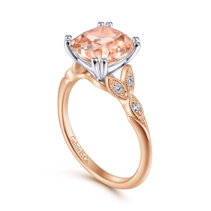 Celia - Vintage Inspired 14K White Rose Gold Cushion Cut Morganite and Diamond