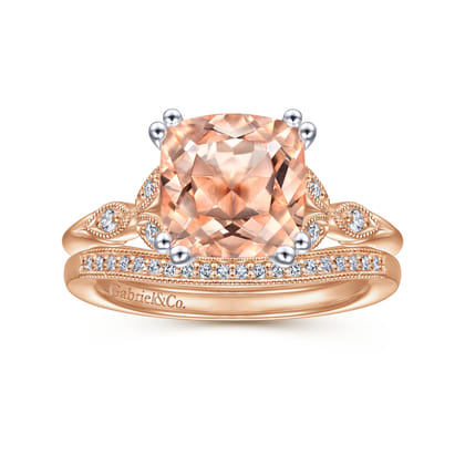 Celia - Vintage Inspired 14K White Rose Gold Cushion Cut Morganite and Diamond
