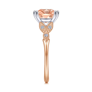 Celia - Vintage Inspired 14K White Rose Gold Cushion Cut Morganite and Diamond